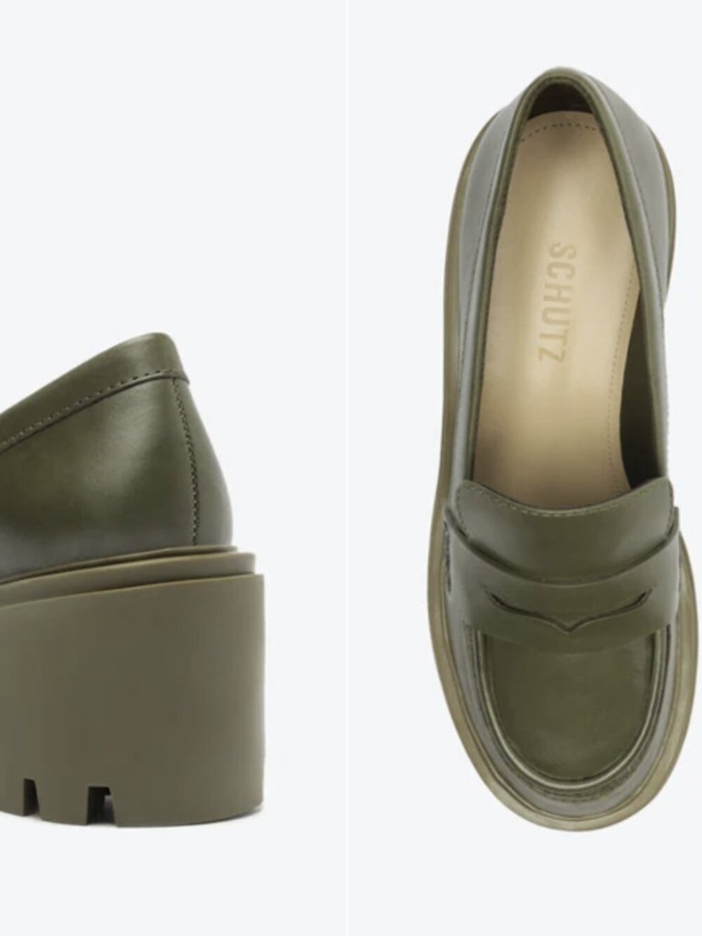 SCHUTZ Viola Tractor Leather Flats Sz10B in Military Green - Picture 2 of 7